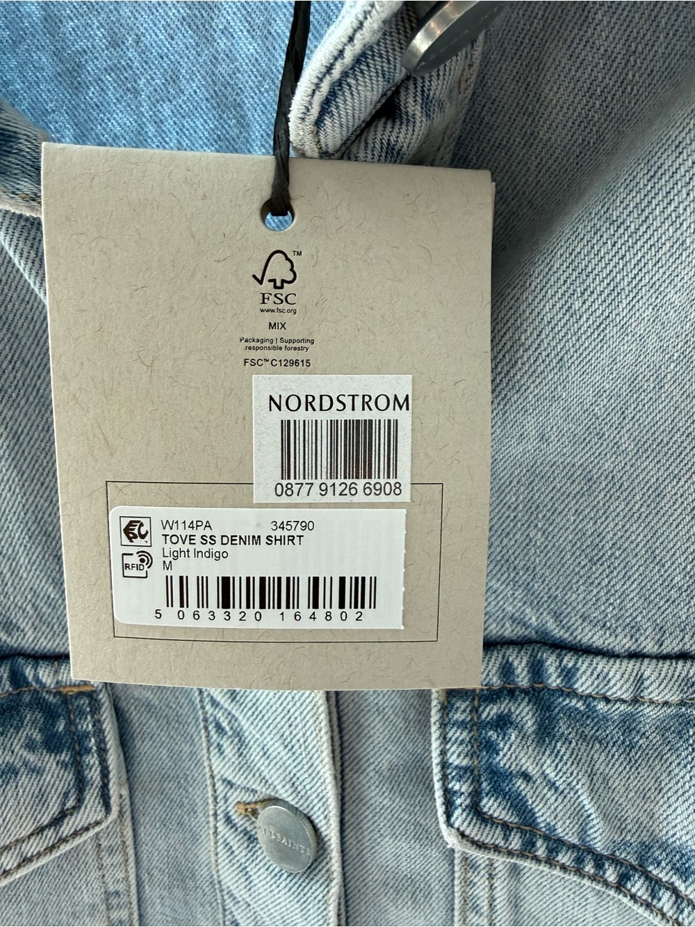NWT AllSaints Women’s Short Sleeve Light Wash Denim Button-Up Shirt Jacket - M - Picture 4 of 10